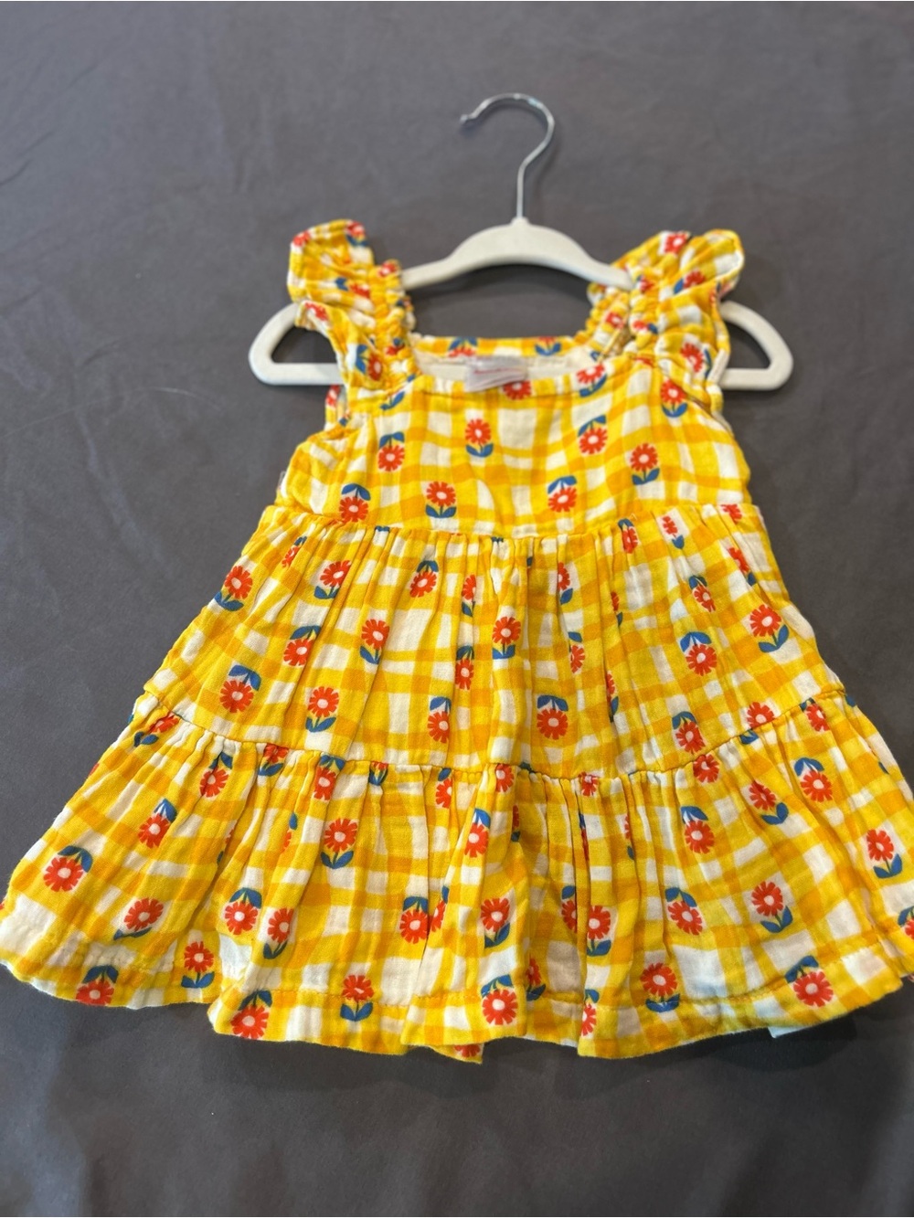 Hanna Andersson Yellow Gingham Floral Baby Dress 3-6 mos